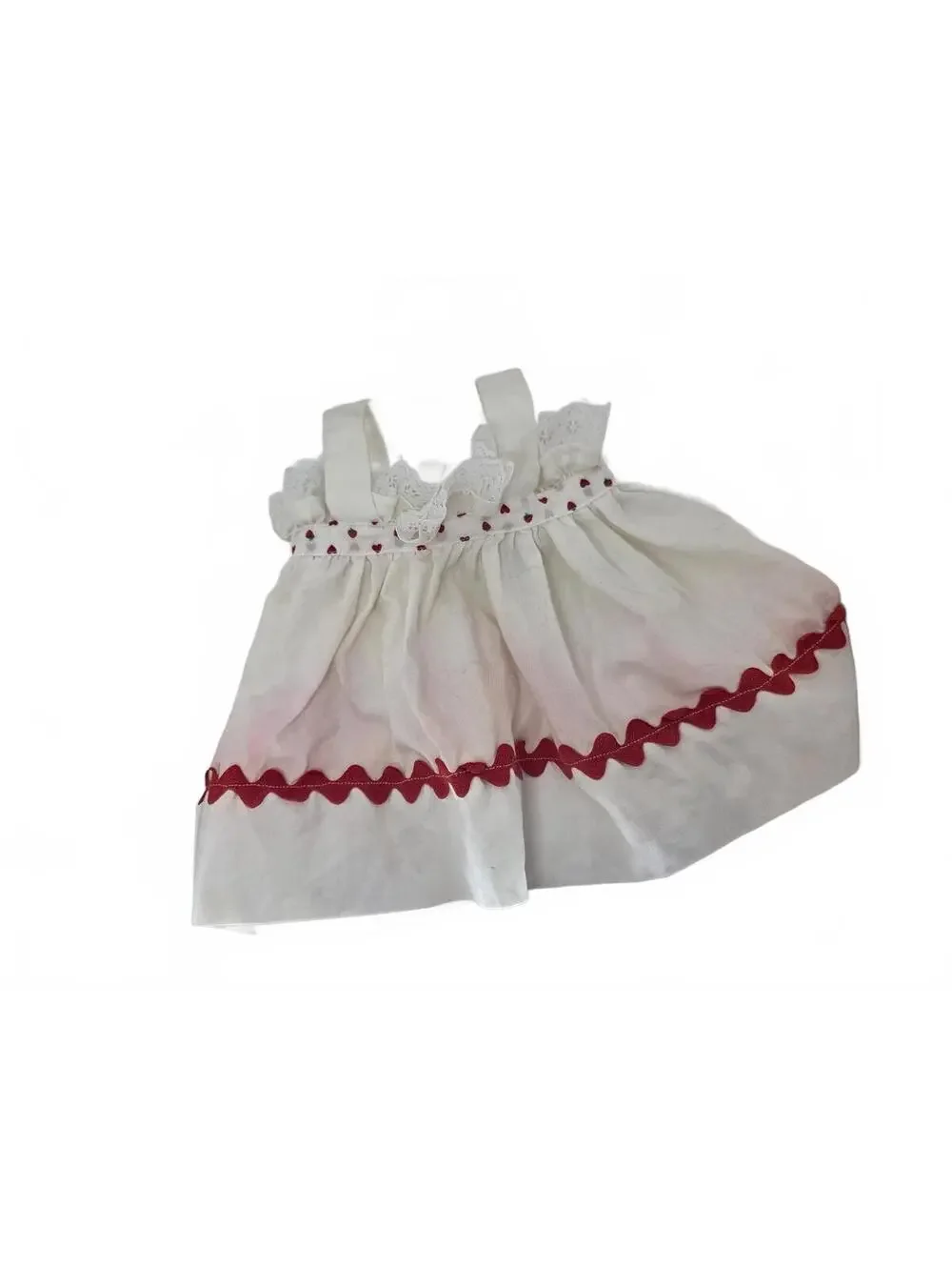 Vintage Raggedy Ann Doll Clothing Set White Dress & Embroidered Apron Pinafore